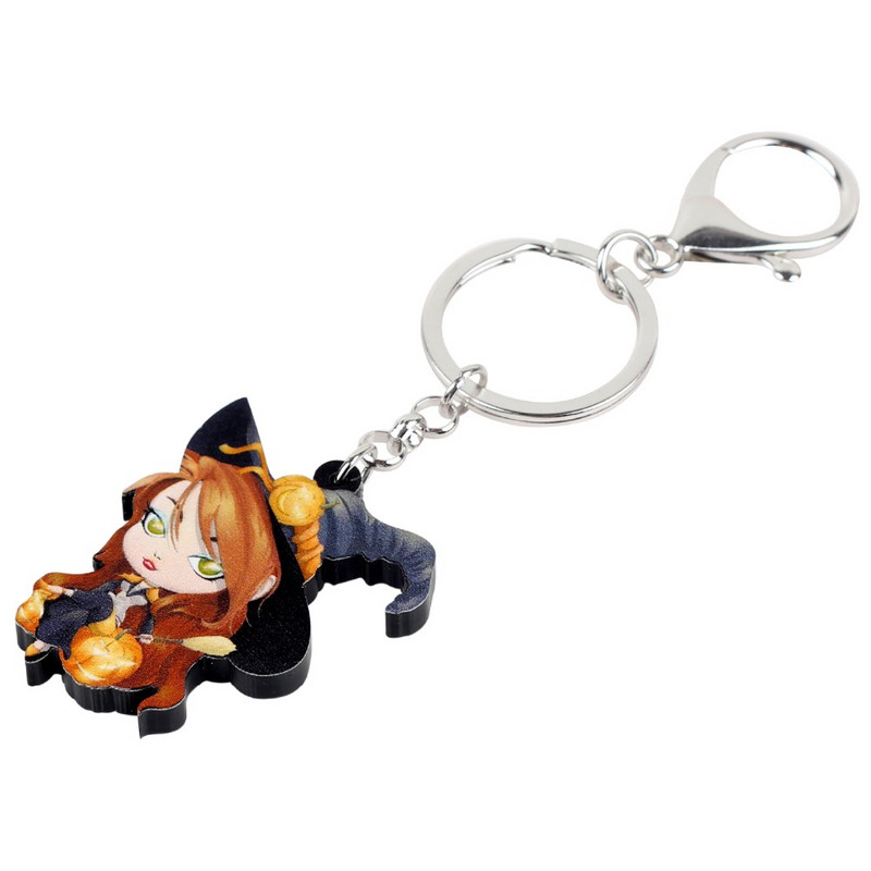 Bonsny acrilic Halloween desene animate magică vrăjitoare breloc breloc inel bijuterii la modă pentru femei fete doamne geanta mașină farmece