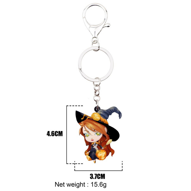 Bonsny acrilic Halloween desene animate magică vrăjitoare breloc breloc inel bijuterii la modă pentru femei fete doamne geanta mașină farmece