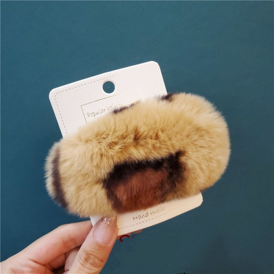 Moda coreeană INS Real Rex Agrafă de blană de iepure pentru femei Dimensiuni mari Drăguț cu imprimeu de leopard Agrafe de păr de pluș Agrafe BB Agrafe Agrafe