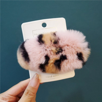 Moda coreeană INS Real Rex Agrafă de blană de iepure pentru femei Dimensiuni mari Drăguț cu imprimeu de leopard Agrafe de păr de pluș Agrafe BB Agrafe Agrafe