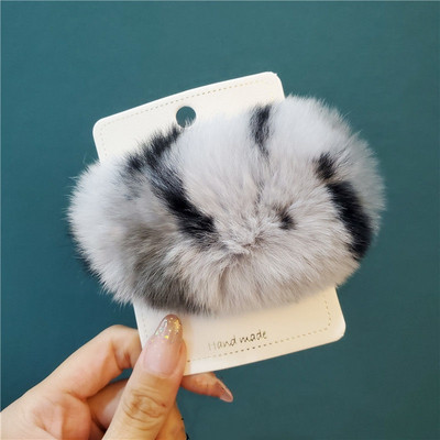 Moda coreeană INS Real Rex Agrafă de blană de iepure pentru femei Dimensiuni mari Drăguț cu imprimeu de leopard Agrafe de păr de pluș Agrafe BB Agrafe Agrafe