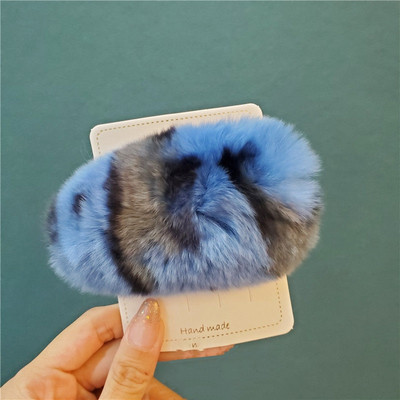 Moda coreeană INS Real Rex Agrafă de blană de iepure pentru femei Dimensiuni mari Drăguț cu imprimeu de leopard Agrafe de păr de pluș Agrafe BB Agrafe Agrafe