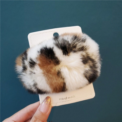 Moda coreeană INS Real Rex Agrafă de blană de iepure pentru femei Dimensiuni mari Drăguț cu imprimeu de leopard Agrafe de păr de pluș Agrafe BB Agrafe Agrafe