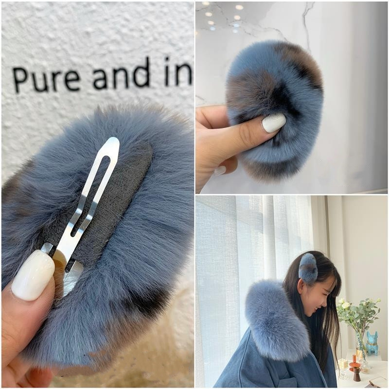 Moda coreeană INS Real Rex Agrafă de blană de iepure pentru femei Dimensiuni mari Drăguț cu imprimeu de leopard Agrafe de păr de pluș Agrafe BB Agrafe Agrafe