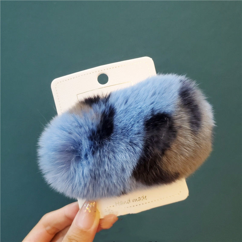 Moda coreeană INS Real Rex Agrafă de blană de iepure pentru femei Dimensiuni mari Drăguț cu imprimeu de leopard Agrafe de păr de pluș Agrafe BB Agrafe Agrafe