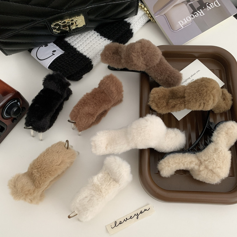 Temperament coreean, toamnă iarnă, blană de iepure artificială, gheare de păr pentru fetiță, clipă de pluș dulce, agrafă banană, accesorii de păr pentru femei