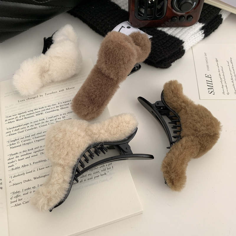 Temperament coreean, toamnă iarnă, blană de iepure artificială, gheare de păr pentru fetiță, clipă de pluș dulce, agrafă banană, accesorii de păr pentru femei