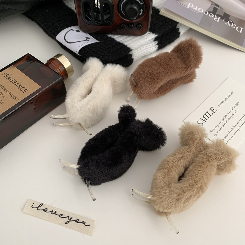 Temperament coreean, toamnă iarnă, blană de iepure artificială, gheare de păr pentru fetiță, clipă de pluș dulce, agrafă banană, accesorii de păr pentru femei