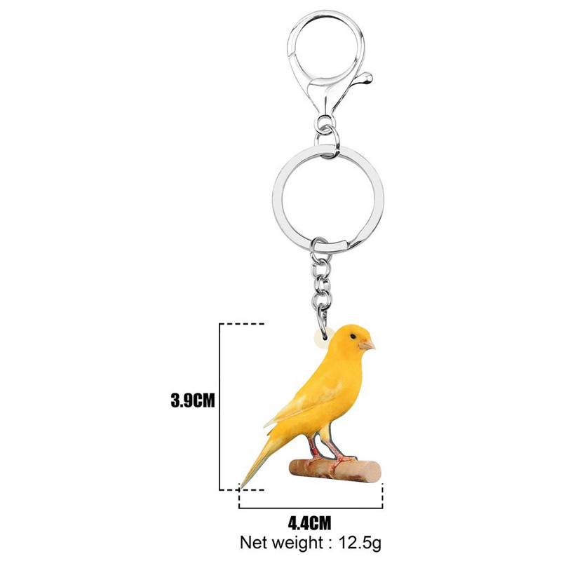 Bonsny Акрилни жълти канарски ключодържатели Птица Ключодържатели Чанта Портмоне за кола Декорации Ключодържатели За жени Момичета Тийнейджъри Мъже Талисмани Подарък
