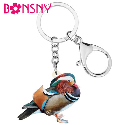 Bonsny Акрилни ключодържатели с патица мандарина Прекрасна птица, животно, ключодържател Бижута за жени Любовници на момичета Новостни подаръци Декорация на чанта