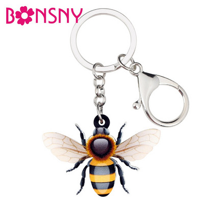 Bonsny Acrilic Sweet Flying Honey Bee Insect Brelocuri Brelocuri Inele Bijuterii Animale din desene animate pentru Femei Fete Adolescenti Brelocuri pentru genți