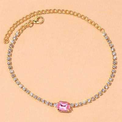 Stonefans 1PC Brățară de gleznă de vară cu cristal de boemă, verde, roz, vânzare cu ridicata pentru femei, brățară pătrată pe picior, cadou de plajă