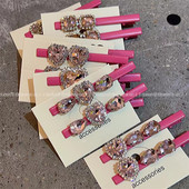 Moda coreeană Love Pink Strass Duckbill Clip Fată Dulce Breton Clip Accesorii De Păr Pentru Femei