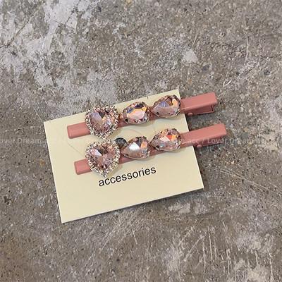 Moda coreeană Love Pink Strass Duckbill Clip Fată Dulce Breton Clip Accesorii De Păr Pentru Femei