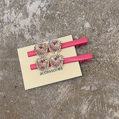 Moda coreeană Love Pink Strass Duckbill Clip Fată Dulce Breton Clip Accesorii De Păr Pentru Femei