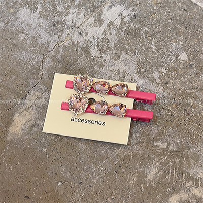 Moda coreeană Love Pink Strass Duckbill Clip Fată Dulce Breton Clip Accesorii De Păr Pentru Femei