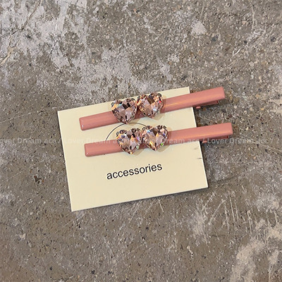 Moda coreeană Love Pink Strass Duckbill Clip Fată Dulce Breton Clip Accesorii De Păr Pentru Femei