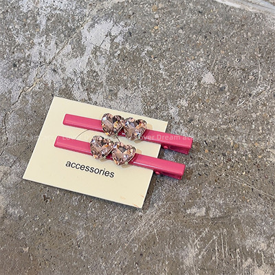 Moda coreeană Love Pink Strass Duckbill Clip Fată Dulce Breton Clip Accesorii De Păr Pentru Femei