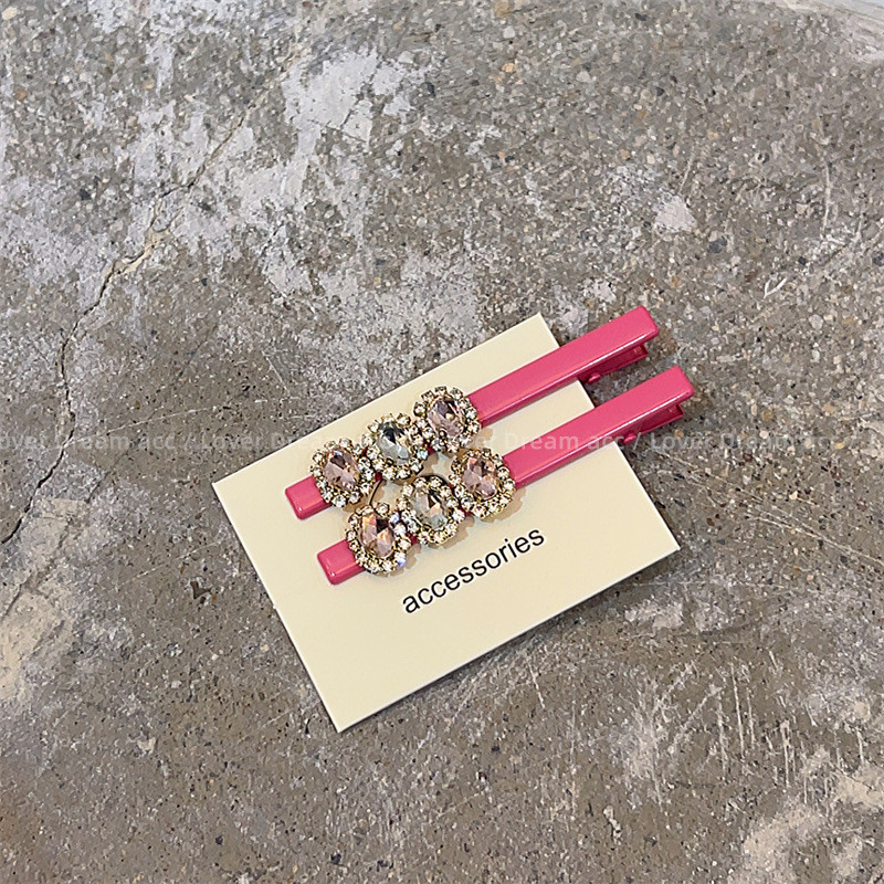 Moda coreeană Love Pink Strass Duckbill Clip Fată Dulce Breton Clip Accesorii De Păr Pentru Femei