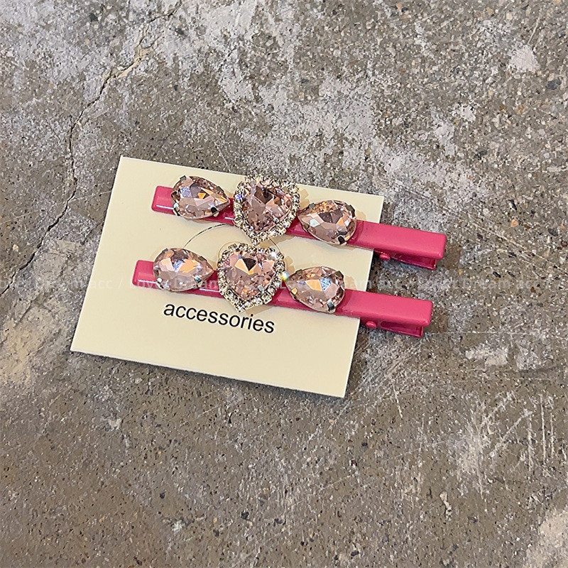Moda coreeană Love Pink Strass Duckbill Clip Fată Dulce Breton Clip Accesorii De Păr Pentru Femei