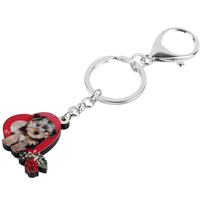 Bonsny Acrilic Ziua Îndrăgostiților Trandafir Yorkshire Câine Lanțuri Chei Animale Inele pentru Femei Fata Adolescent Geanta Poșeta Auto Decoratiuni Cadou