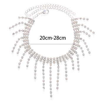 Stonefans Rhinestone Гривни за глезена Crystal Tassel Glitter Glitter Tennis Foot Chain Сватбени бижута Аксесоари за жени Момичета