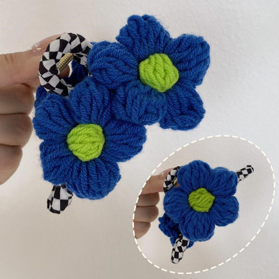 Moda de toamnă, albastru, verde, flori de tricotat, ac de păr, clemă de rechin, negru, șah, gheare de păr pentru femei, accesorii de păr