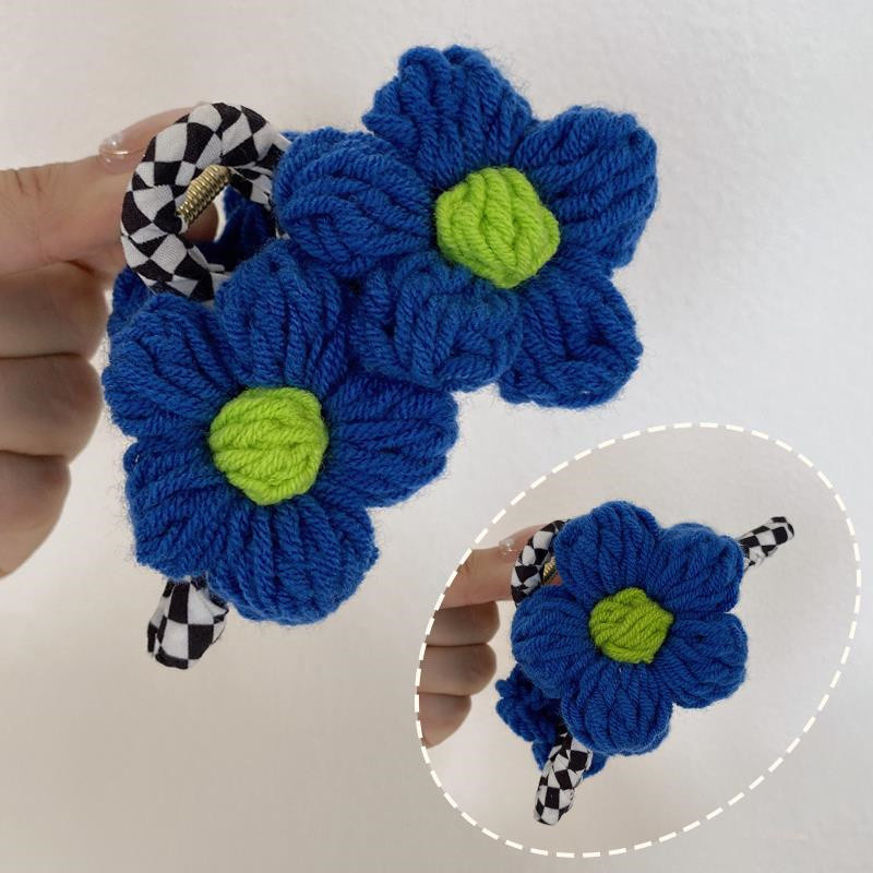 Moda de toamnă, albastru, verde, flori de tricotat, ac de păr, clemă de rechin, negru, șah, gheare de păr pentru femei, accesorii de păr