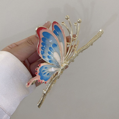 Agrafă de păr fluture din metal vopsit în stil chinezesc pentru femei, agrafă de păr cu strasuri, agrafe de păr de dimensiuni mari, gheare pentru coadă de cal
