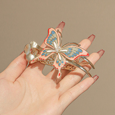 Agrafă de păr fluture din metal vopsit în stil chinezesc pentru femei, agrafă de păr cu strasuri, agrafe de păr de dimensiuni mari, gheare pentru coadă de cal