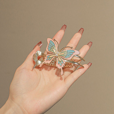 Agrafă de păr fluture din metal vopsit în stil chinezesc pentru femei, agrafă de păr cu strasuri, agrafe de păr de dimensiuni mari, gheare pentru coadă de cal