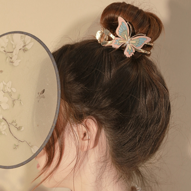 Agrafă de păr fluture din metal vopsit în stil chinezesc pentru femei, agrafă de păr cu strasuri, agrafe de păr de dimensiuni mari, gheare pentru coadă de cal