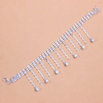 Stonefans Rhinestone Tassel Pendant Glezen Гривни на крака за жени Charm Sandals Anklet Chain Crystal Foot Jewelry Barefoot