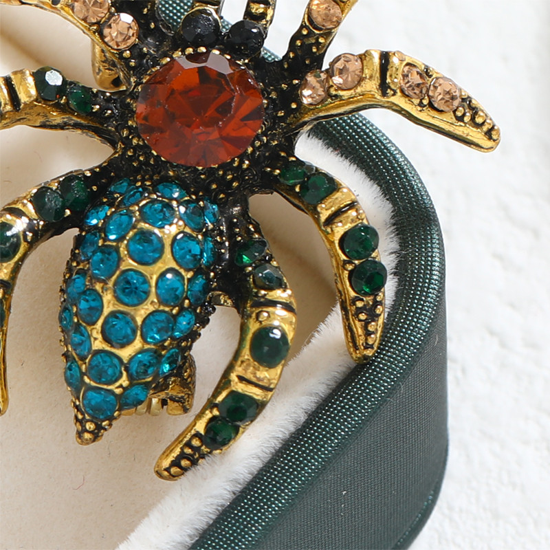 Morkopela Insect Bro Broșe Păianjen Mici Strasuri Bijuterii de modă Vintage Ace de broșă exagerate în culori violet verde