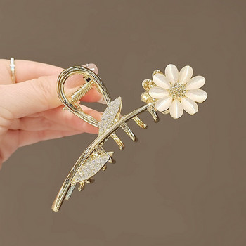 Vintage Sun Flower Hair Claws for Women 2022 New Wedding Hair Jewelry Charm Rhinestone Crystal Clip Hair Clip Daisy Shark Clip