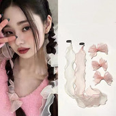 Édes hálós masni hajcsat Koreai Streamer fejdísz Hajkiegészítők Női Pure Desire Super Fairy fonott hajpántok