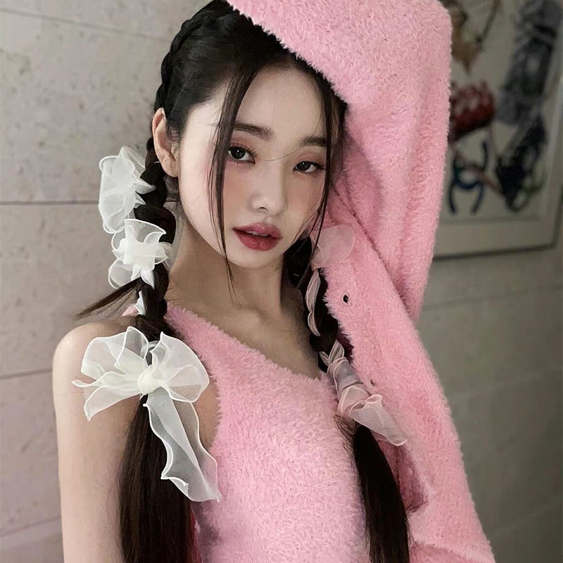 Édes hálós masni hajcsat Koreai Streamer fejdísz Hajkiegészítők Női Pure Desire Super Fairy fonott hajpántok
