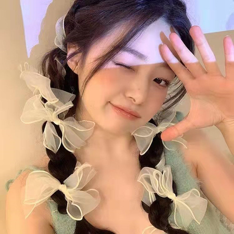 Édes hálós masni hajcsat Koreai Streamer fejdísz Hajkiegészítők Női Pure Desire Super Fairy fonott hajpántok