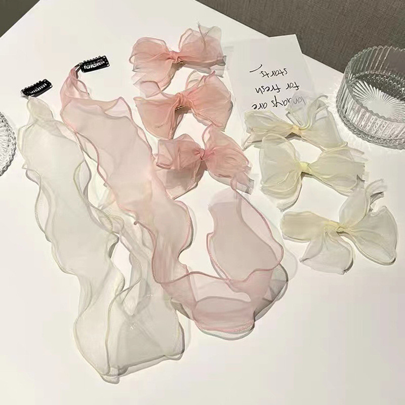 Édes hálós masni hajcsat Koreai Streamer fejdísz Hajkiegészítők Női Pure Desire Super Fairy fonott hajpántok