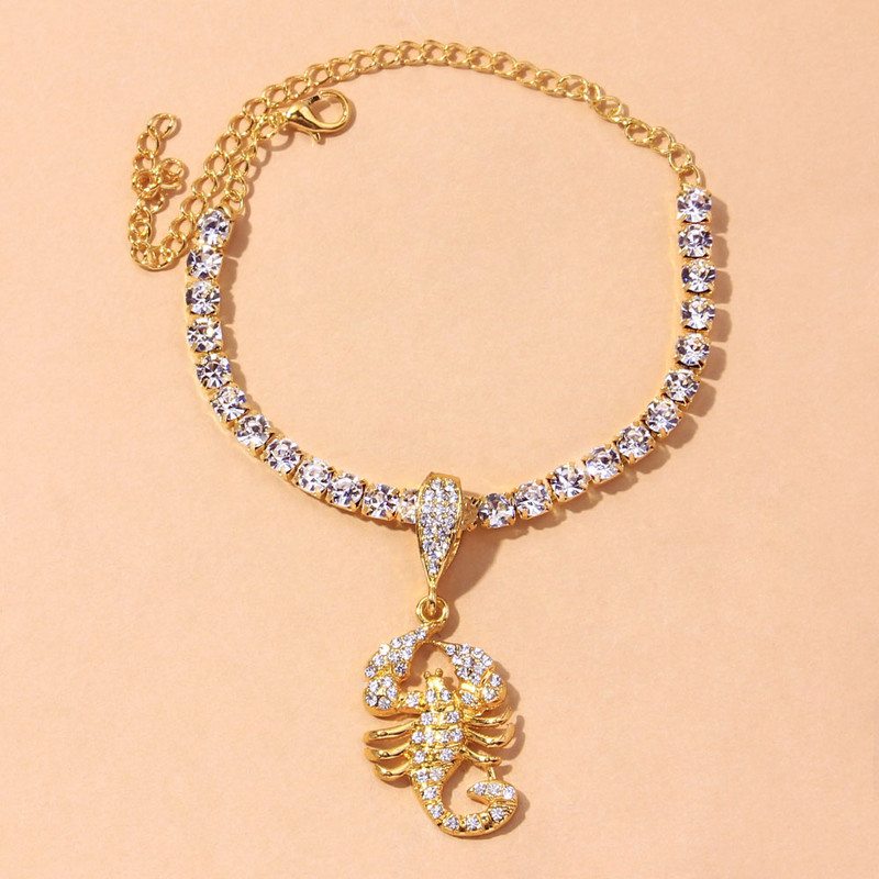 StoneFans Scorpion Pandantiv gleznă Brățară Strass pentru femei Moda pe picior Plajă Boemia Lanț pentru picioare Bijuterii glezne Cadouri