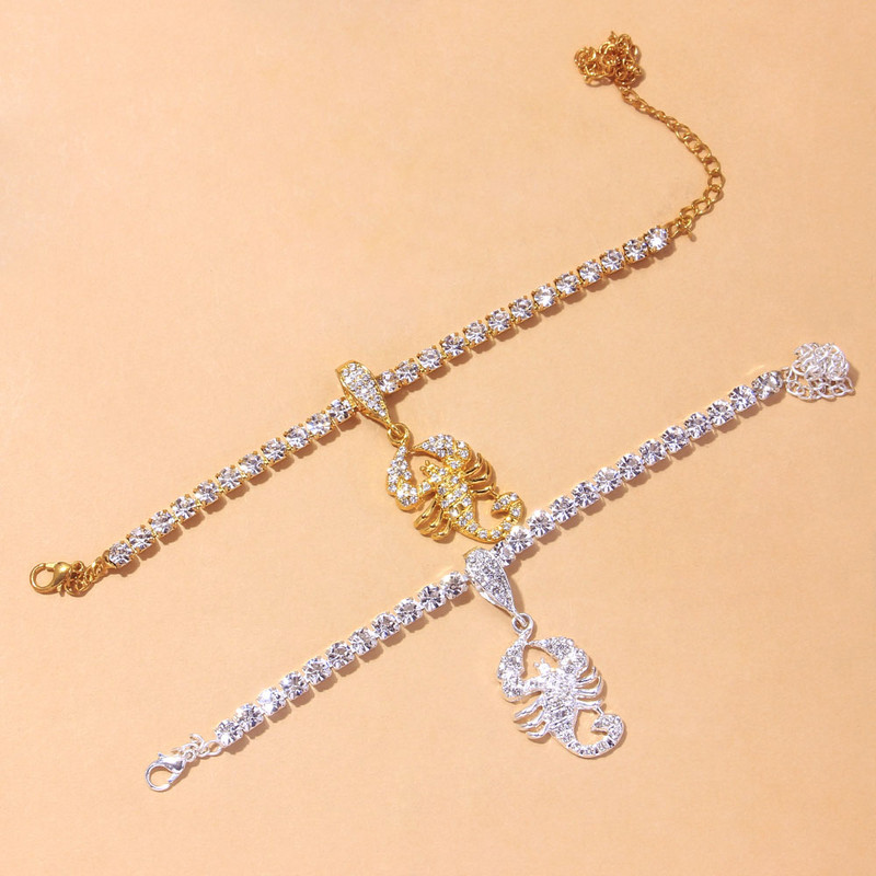 StoneFans Scorpion Pandantiv gleznă Brățară Strass pentru femei Moda pe picior Plajă Boemia Lanț pentru picioare Bijuterii glezne Cadouri
