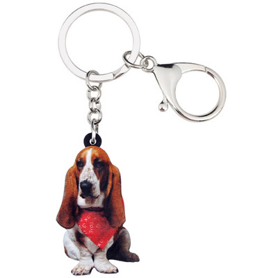 Bonsny Acrilic Eșarfă Așezată Basset Hound Câine Breloc Breloc Inele Bijuterii Animale Pentru Femei Fete Poșetă Poșetă Charms Cadou