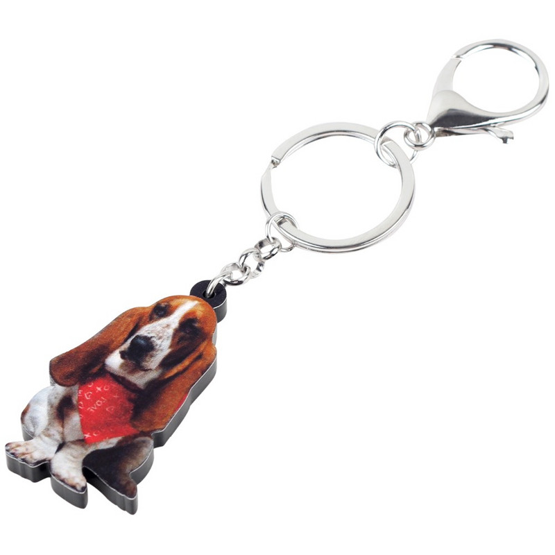 Bonsny Acrilic Eșarfă Așezată Basset Hound Câine Breloc Breloc Inele Bijuterii Animale Pentru Femei Fete Poșetă Poșetă Charms Cadou