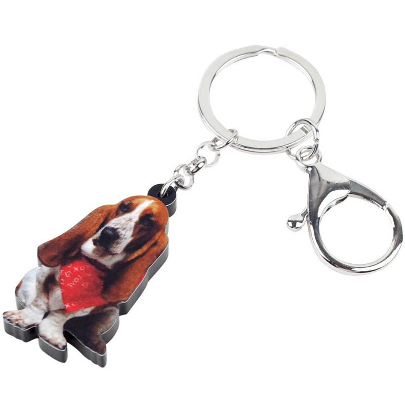 Bonsny Acrilic Eșarfă Așezată Basset Hound Câine Breloc Breloc Inele Bijuterii Animale Pentru Femei Fete Poșetă Poșetă Charms Cadou