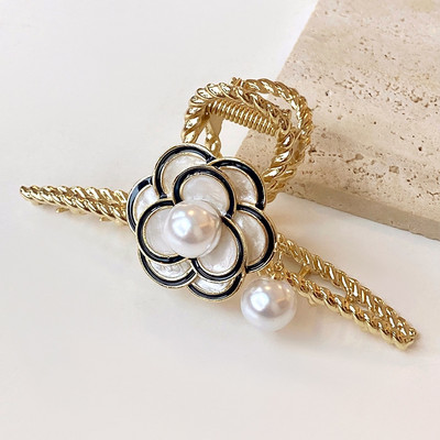 Agrafe de păr retro imitație de perle Camelia pentru fată Agrafă de păr Agrafă de rechin 2022 Vară gheare de păr elegante pentru femei