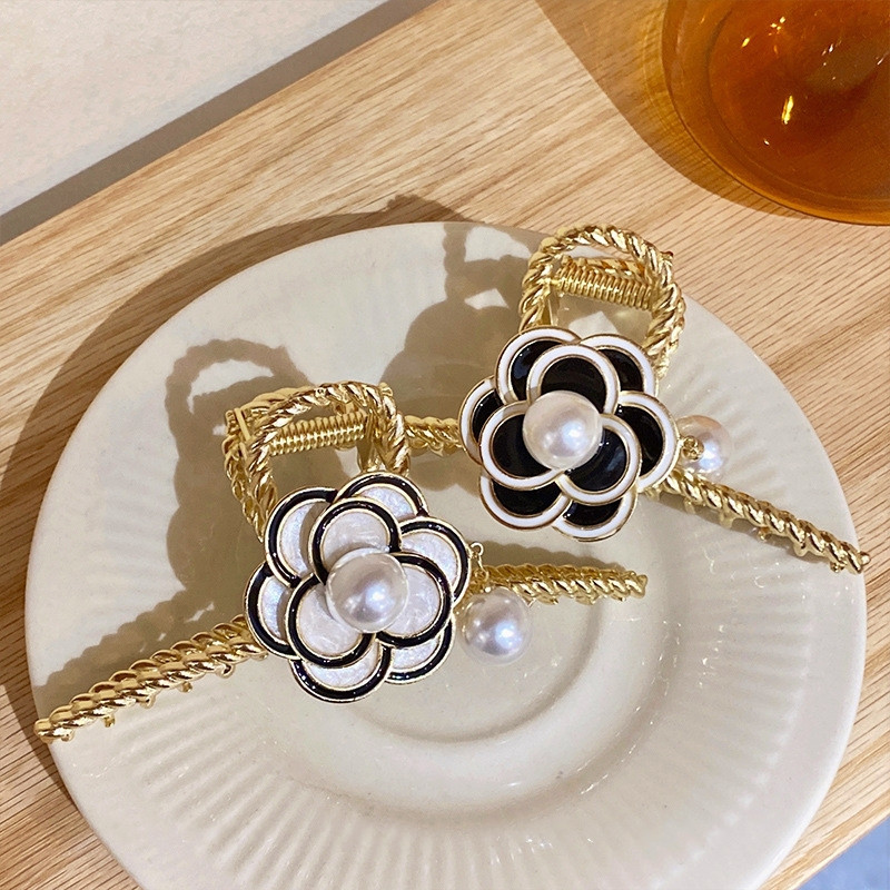 Agrafe de păr retro imitație de perle Camelia pentru fată Agrafă de păr Agrafă de rechin 2022 Vară gheare de păr elegante pentru femei