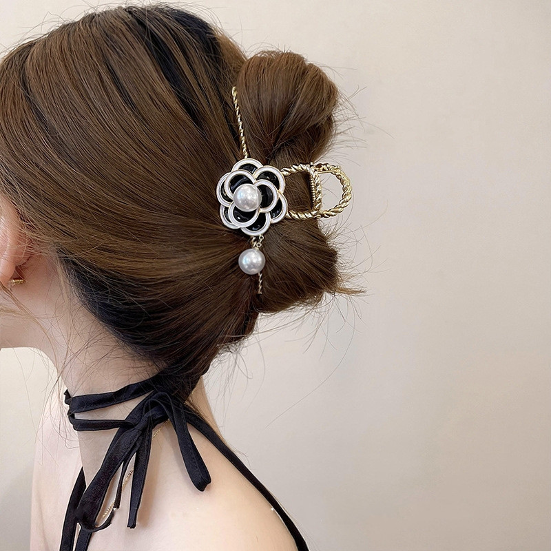 Agrafe de păr retro imitație de perle Camelia pentru fată Agrafă de păr Agrafă de rechin 2022 Vară gheare de păr elegante pentru femei
