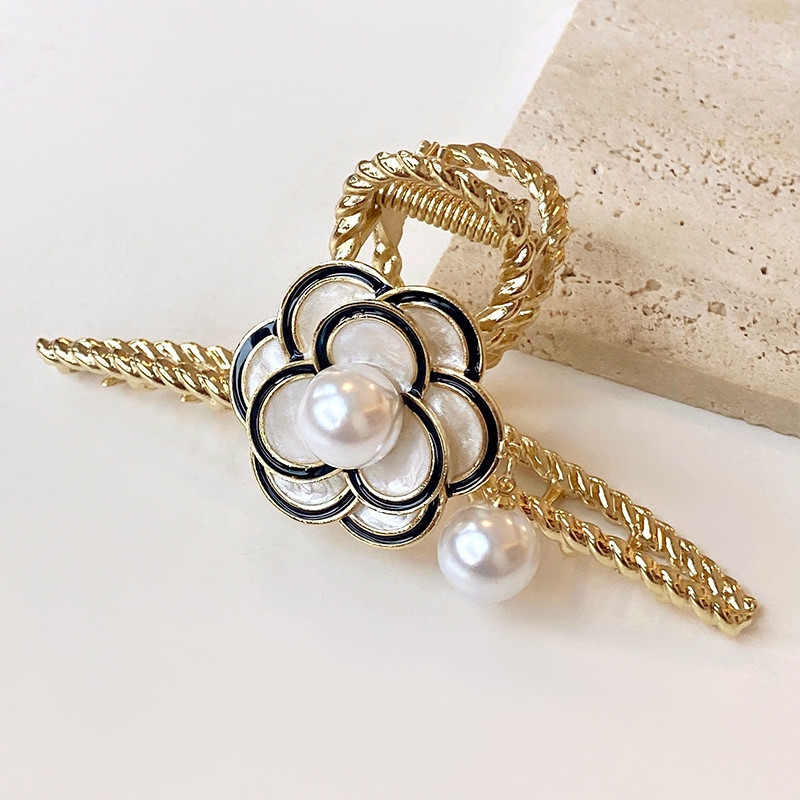Agrafe de păr retro imitație de perle Camelia pentru fată Agrafă de păr Agrafă de rechin 2022 Vară gheare de păr elegante pentru femei