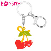 BONSNY Ziua Îndrăgostiților Acrilic Dulce Roșu Dragoste Inimă Cireșe Breloc Inel Noutate Breloc Cadouri Adolescenți Bijuterii Pentru Femei Fete