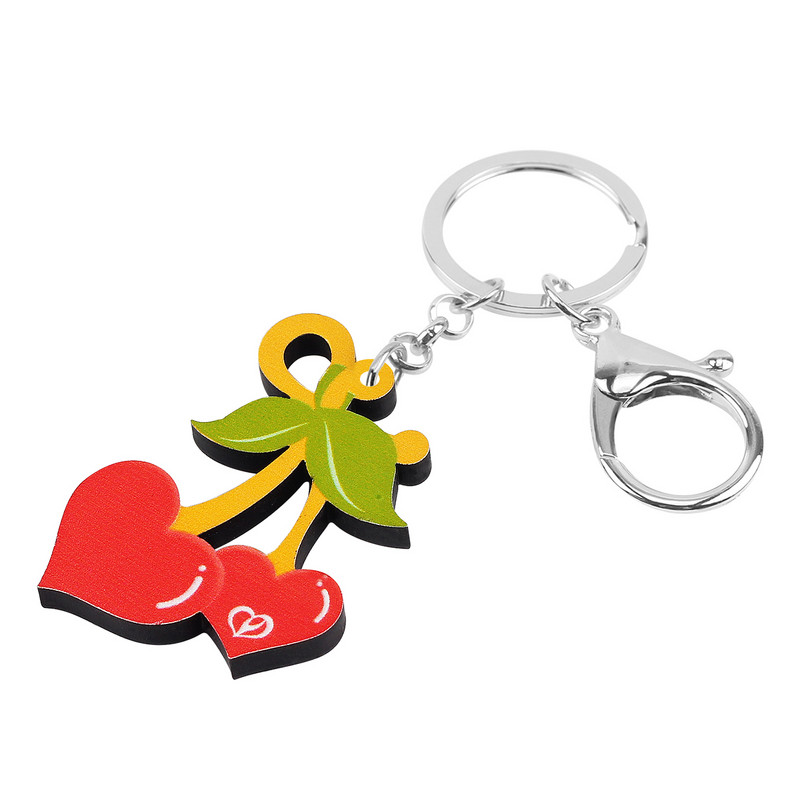 BONSNY Ziua Îndrăgostiților Acrilic Dulce Roșu Dragoste Inimă Cireșe Breloc Inel Noutate Breloc Cadouri Adolescenți Bijuterii Pentru Femei Fete